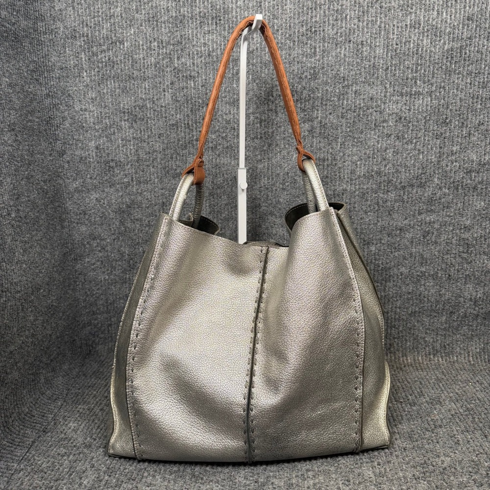 The Sak Los Feliz Large Slouchy Hobo Bag Silver Metallic Leather Shoulder Purse